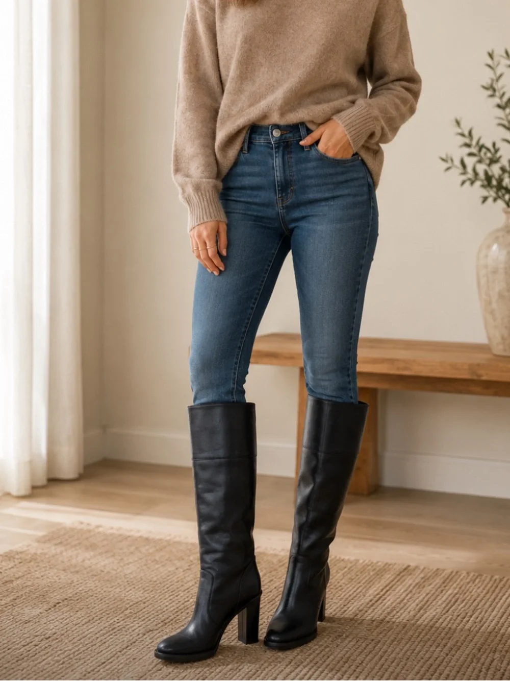 Michael Kors Classic Black Leather Knee-High Boots